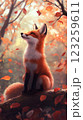 秋の森の中紅葉を見上げるキツネ 123259611
