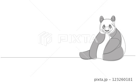 Continuous one line drawing of panda bear sitting. Animal minimalist design. Horizontal banner vector illustration. 123260181
