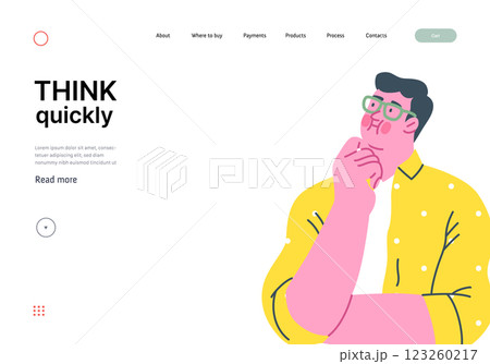 Thinking people, modern flat vector concept illustration- man standing thoughtfully, looking upwards. Metaphor for reflection, analysis, introspection, contemplation, deep thought Thinking people, modern flat vector concept illustration- man standing thoughtfully, looking upwards. Metaphor for reflection, analysis, introspection, contemplation, deep thought 123260217