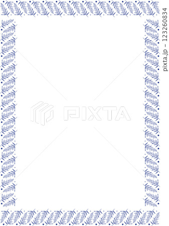 Rectangular border frame template with flourish decoration. Blue branch elements Rectangular border frame template with flourish decoration. Blue branch elements 123260834