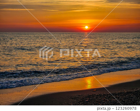 orange sunset on the Adriatic coast 123260978