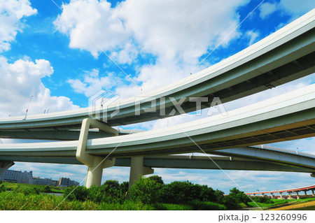 東京都足立区江北にある江北ジャンクションと青空の風景 123260996