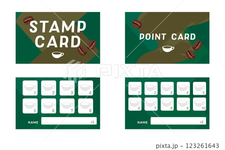 カフェのスタンプカード、ポイントカードのデザインテンプレート 123261643
