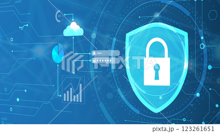 Lock symbol is protecting a data information flow. Cyber security background 123261651