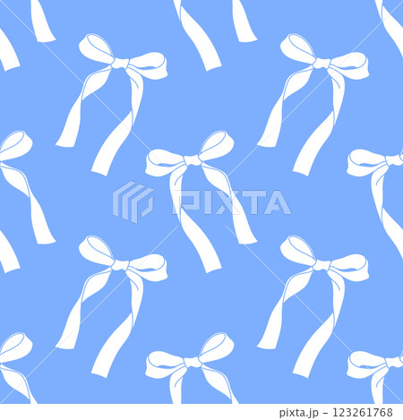 Seamless blue pattern with bows. . Background design. Repeating print for fabric, wrapping paper, textile, wallpaper 123261768