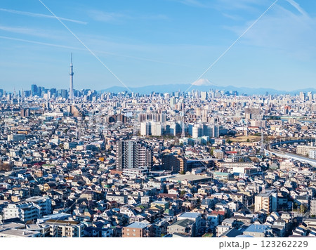 「東京都」東京の街並みと富士山の風景　都市風景 123262229