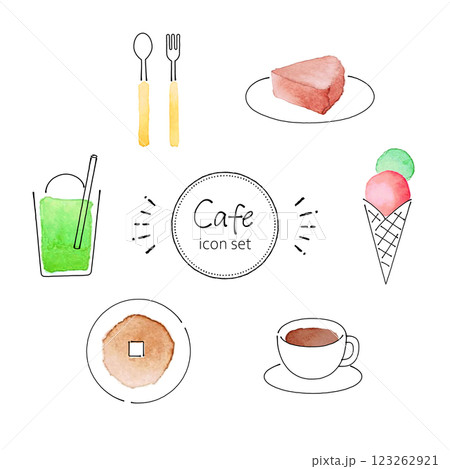 水彩と線画のシンプルなカフェアイコンイラストセット(ベクター) 水彩と線画のシンプルなカフェアイコンイラストセット(ベクター) 123262921