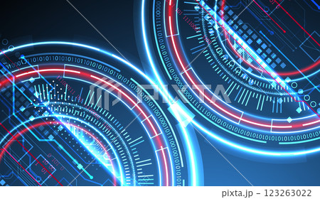 Abstraction on the theme of tech circles. Scientific and technological background. Blue gradient on the background. Abstraction on the theme of tech circles. Scientific and technological background. Blue gradient on the background. 123263022