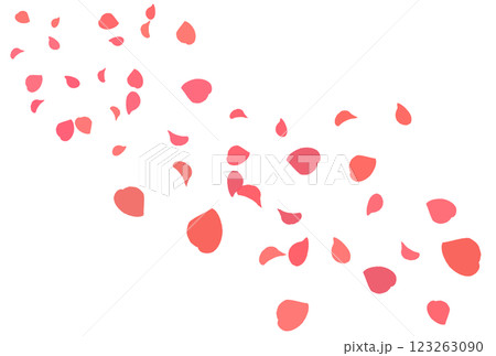 風に舞うバラの花びらのイラスト素材　赤 123263090