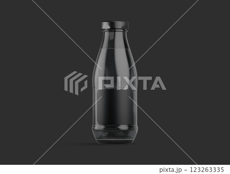 Blank black glass water bottle with label mockup, dark background Blank black glass water bottle with label mockup, dark background 123263335
