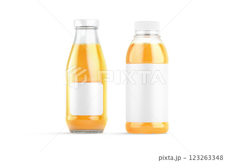 Blank transparent 16 oz plastic and glass orange juice bottle mockup Blank transparent 16 oz plastic and glass orange juice bottle mockup 123263348
