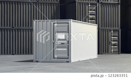 White steel cargo container standing in port mockup 123263351