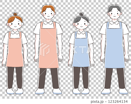手繪插畫集微笑的男人和女人穿著圍裙 123264134