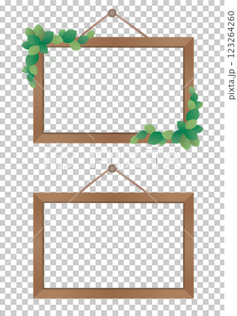 牆上掛著綠色植物裝飾的木製框架 123264260