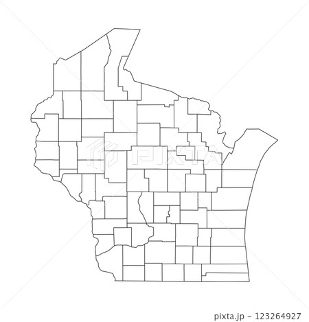 Wisconsin, WI - detailed political map of US state. Administrative map divided into counties. Thin blank black outline map. Vector illustration 123264927