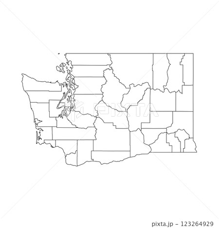 Washington, WA - detailed political map of US state. Administrative map divided into counties. Thin blank black outline map. Vector illustration 123264929