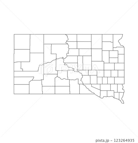 South Dakota, SD - detailed political map of US state. Administrative map divided into counties. Thin blank black outline map. Vector illustration South Dakota, SD - detailed political map of US state. Administrative map divided into counties. Thin blank black outline map. Vector illustration 123264935
