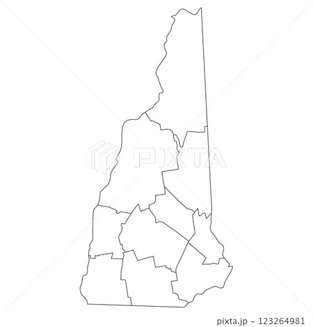 New Hampshire, NH - detailed political map of US state. Administrative map divided into counties. Thin blank black outline map. Vector illustration 123264981