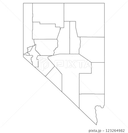 Nevada, NV - detailed political map of US state. Administrative map divided into counties. Thin blank black outline map. Vector illustration 123264982