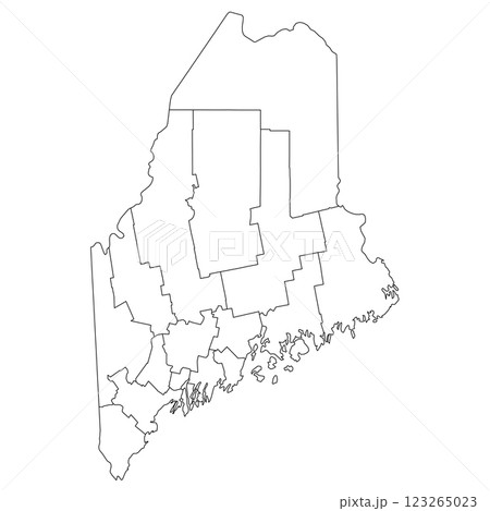 Maine, ME - detailed political map of US state. Administrative map divided into counties. Thin blank black outline map. Vector illustration 123265023