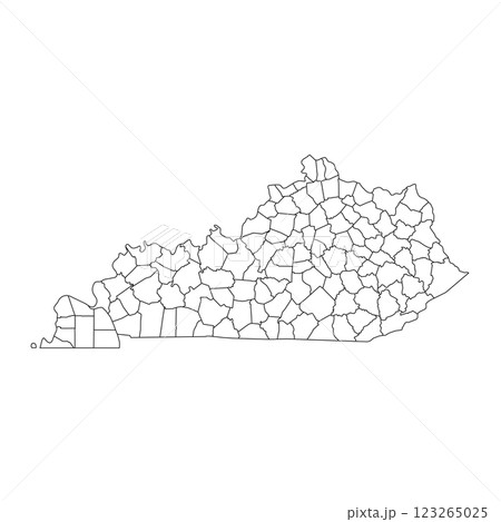 Kentucky, KY - detailed political map of US state. Administrative map divided into counties. Thin blank black outline map. Vector illustration 123265025