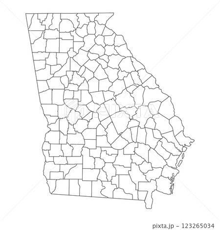 Georgia, GA - detailed political map of US state. Administrative map divided into counties. Thin blank black outline map. Vector illustration 123265034