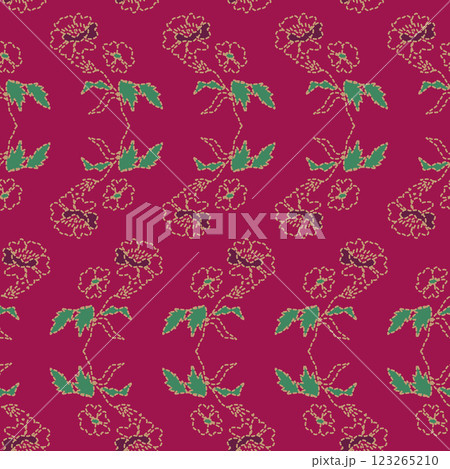 Vector seamless pattern of vintage flowers, ethnic vibe, grunge design, 60s wallpaper style. Vector illustration 123265210