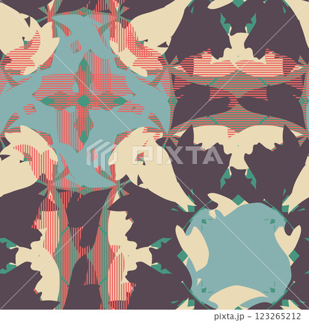 Hand drawn summer floral background. Botanical seamless pattern made of abstract flowers. Sketch drawing. Vintage style. Good for bedding, textile 123265212