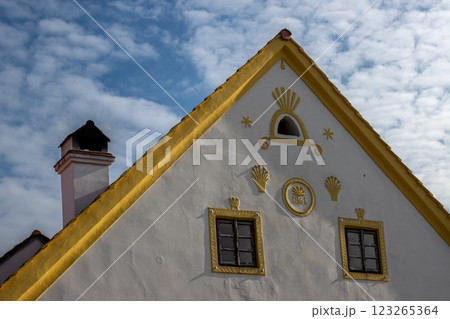 Detail of a house, Holasovice, Czechia 123265364