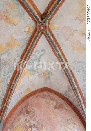 Painted ceiling at the church entrance, Kajov, Czechia 123265400
