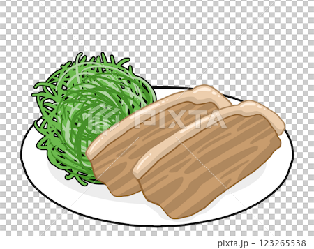Illustration of ginger pork on a plate Illustration of ginger pork on a plate 123265538