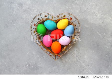 colorful easter eggs isolated on stone background. 123265640