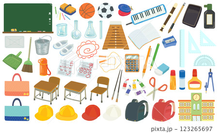 小学校のイラスト素材セット ベクター素材 小学校のイラスト素材セット ベクター素材 123265697