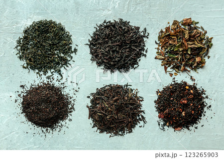 Loose tea leaves. Black, green, and white teas, English breakfast, etc Loose tea leaves. Black, green, and white teas, English breakfast, etc 123265903