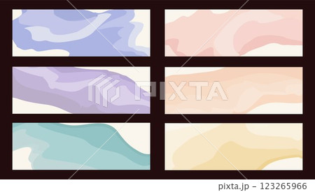 horizontal backgrounds in pastel colors with wavy smooth lines. Vector template for graphic design. 123265966