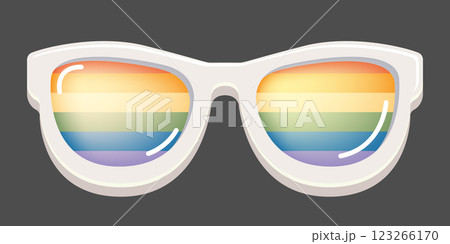 LGBT sunglasses retro groovy hipster style with pride rainbow lens and white frame isolated on grey background. Retro vintage Pride day, LGBT and LGBTQ sunglasses icon, sticker, poster and label LGBT sunglasses retro groovy hipster style with pride rainbow lens and white frame isolated on grey background. Retro vintage Pride day, LGBT and LGBTQ sunglasses icon, sticker, poster and label 123266170