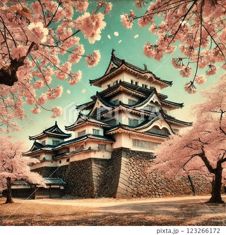 桜に包まれた日本の名城 – 春の絶景 123266172