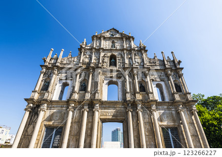 The ruins of St. Paul's a famous place in Macau, China. a historic architectural landmark of Macau. The place is one of the UNESCO World Heritage. The ruins of St. Paul's a famous place in Macau, China. a historic architectural landmark of Macau. The place is one of the UNESCO World Heritage. 123266227