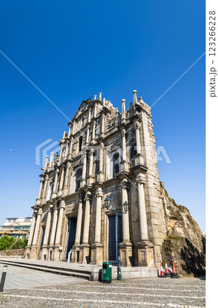 The ruins of St. Paul's a famous place in Macau, China. a historic architectural landmark of Macau. The place is one of the UNESCO World Heritage. 123266228