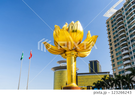 Building view of the large sculpture (Lotus Flower In Full Bloom) at Lotus Square in Macau, China. 123266243