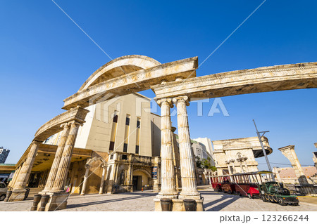 Replica of Roman Amphitheatre (Colosseum), an entertainment venue for concerts and other performances at Macau Fisherman's Wharf theme park. 123266244