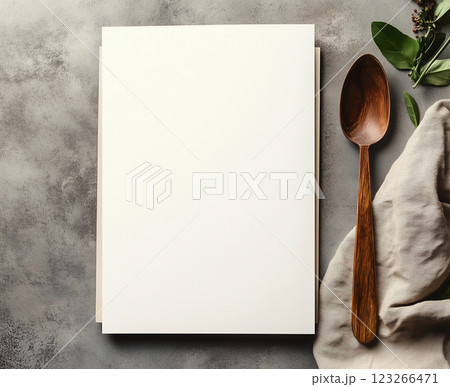 Blank Recipe Card with Spoon on table 123266471