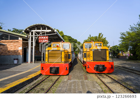 View of sugar train stops at Suantou Sugar Railway Station in Zhe Cheng Cultural Park, Chiayi, Taiwan. View of sugar train stops at Suantou Sugar Railway Station in Zhe Cheng Cultural Park, Chiayi, Taiwan. 123266693