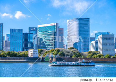 日本の東京都市景観 新風景。汐留のビル群やエメラルダスなどを望む 日本の東京都市景観 新風景。汐留のビル群やエメラルダスなどを望む 123267248