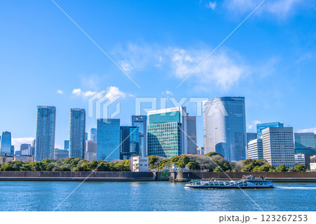 日本の東京都市景観 新風景。汐留のビル群やエメラルダスなどを望む 123267253