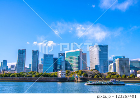 日本の東京都市景観 新風景。汐留のビル群やエメラルダスなどを望む 123267401
