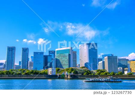 日本の東京都市景観 新風景。汐留のオフィス街やエメラルダスなどを望む 123267730