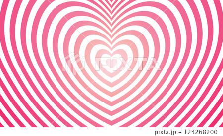 Cute pink gradient striped hearts poster. Horizontal Love concept card. Template for wallpaper, frame, posters, banners, greeting card, wedding invitation. Flat design. 123268200