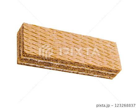 Sweet crunchy wafer with creamy filling on display 123268837