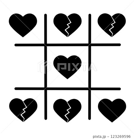 Seamless wallpaper with games. Endless pattern with a tic-tac-toe game with a broken heart. Seamless wallpaper with games. Endless pattern with a tic-tac-toe game with a broken heart. 123269596